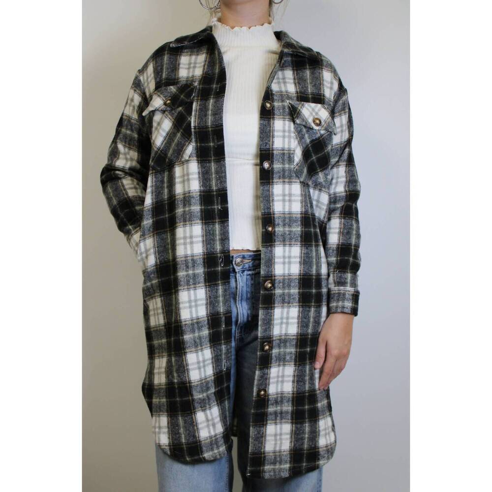 NEW PANACHE APPAREL abuela flannel shacket in black white